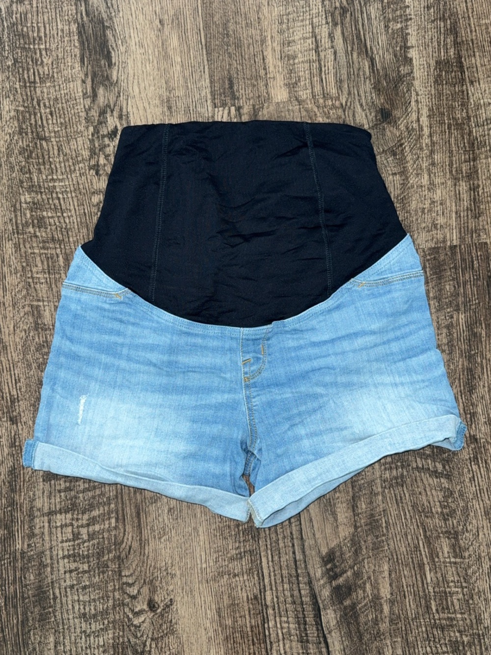 Source Unknown Light Blue Denim Shorts with Black High Waist Panel